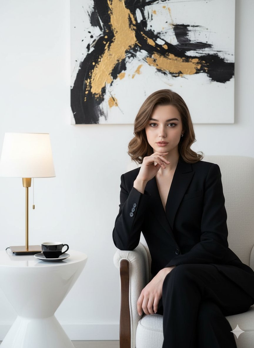 Confident and Elegant Woman in Black Suit